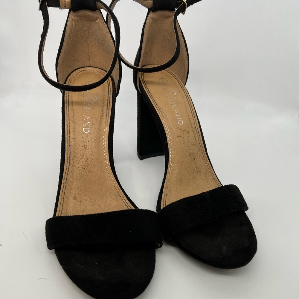 Shoe Land Black Open Toe Ankle Strap Chunky Heels – Size 8 - Picture 3 of 6